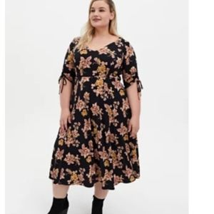 Black Floral studio knit skater midi dress